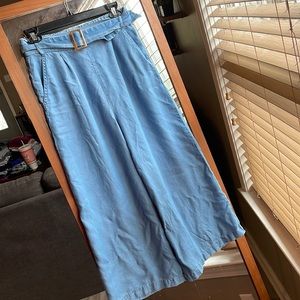 Cropped wide leg denim pants